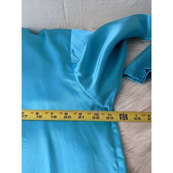 Victorias Secret Gold Label Sz L 100% Silk Button Night Shirt Gown Blue Vintage - Picture 7 of 8